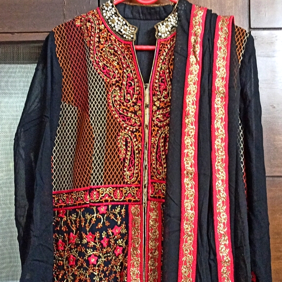 Other - Red n black Suit with Bottom n Dupatta